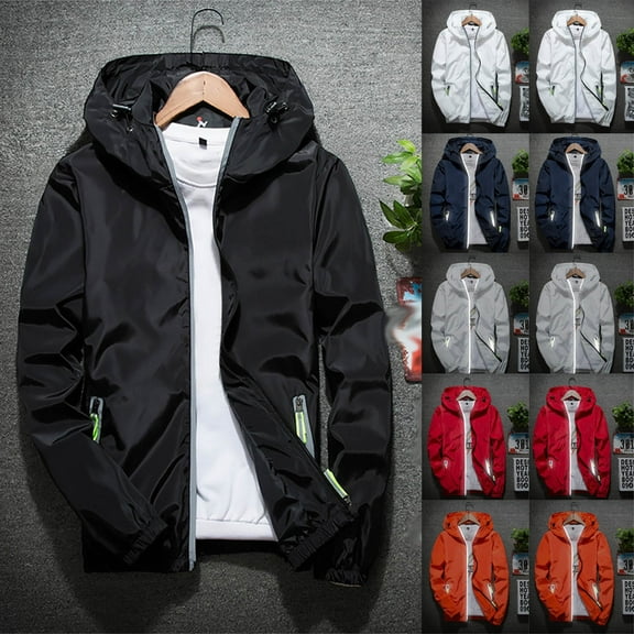 Hinvhai Men Casual Jacket Reflective Zipper Long Sleeve Hooded Outwear with Pocket Athletic Fit Track Jacket Fashion Clothes Yellow 22(XXXXXXXL)