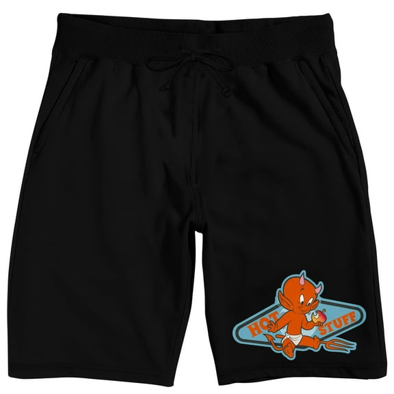Hot Stuff Child Devil Eating Apple Men's Black Sleep Pajama Shorts-Medium