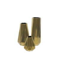 DecMode 14", 11", 7"H Geometric Gold Ceramic Vase, Set of 3