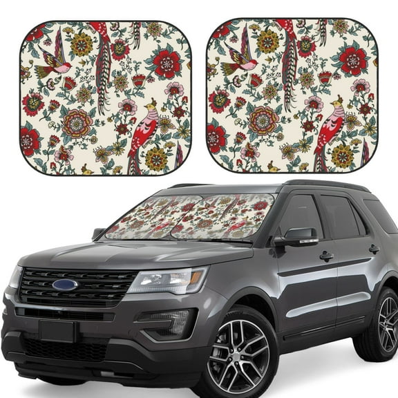 Naloa Dark Enchanted Flowers And Birds 2 Piece Foldable Car Sun Shades, Car Windshield Sunshade, Front Window Sunshade for Car, Truck, SUV - Small