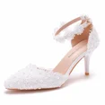 thumbnail image 1 of XIHAHA moda chica tacones altos mujer puntiagudos encaje Rhinestone zapato de boda nupcial vestido fino versátil mujeres sandalias zapatos, 1 of 5