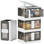 WM Lidded Storage Bins - 17.32"x12.2"x11.8", Collapsible, Multi-functional - 2 Doors, Movable,Outdoors - for Toys,Clothes, Keepsakes, Decor, Shoes, Food - Clear Plastic (8.5 Gal, 4Pack)