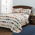 thumbnail image 1 of Lush Ensemble de Literie Réversible 2 Pcs pour Enfants, Voiture de Course Beige Decor, pour Garçons (Simple), Bleu Orange, 1 of 5