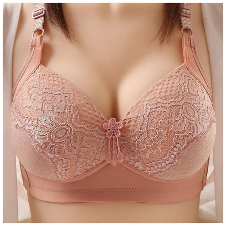 hcuribad Push up Bras for Women 2024 New Arrival Women s Wireless Thin Lace Gathering Three-Row Hook-and-eye Closure Non-wired Bra Wireless Bras Bras for Women Plus Size Bras (Clearance) Khaki 90C