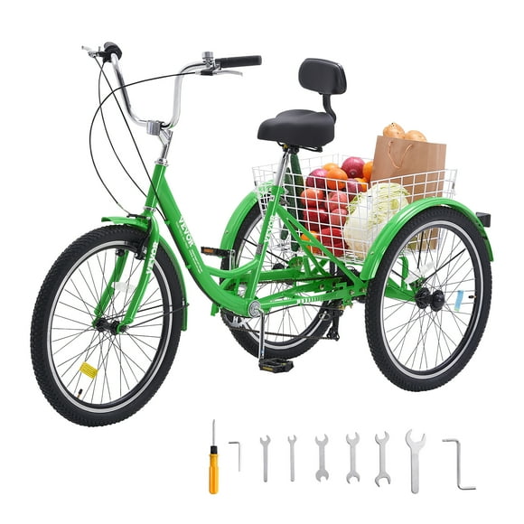 VEVOR Triciclos para adultos, triciclos para adultos de 7 velocidades, bicicletas de tres ruedas de 20 pulgadas, bicicleta de crucero de acero al carbono con canasta y asiento ajustable