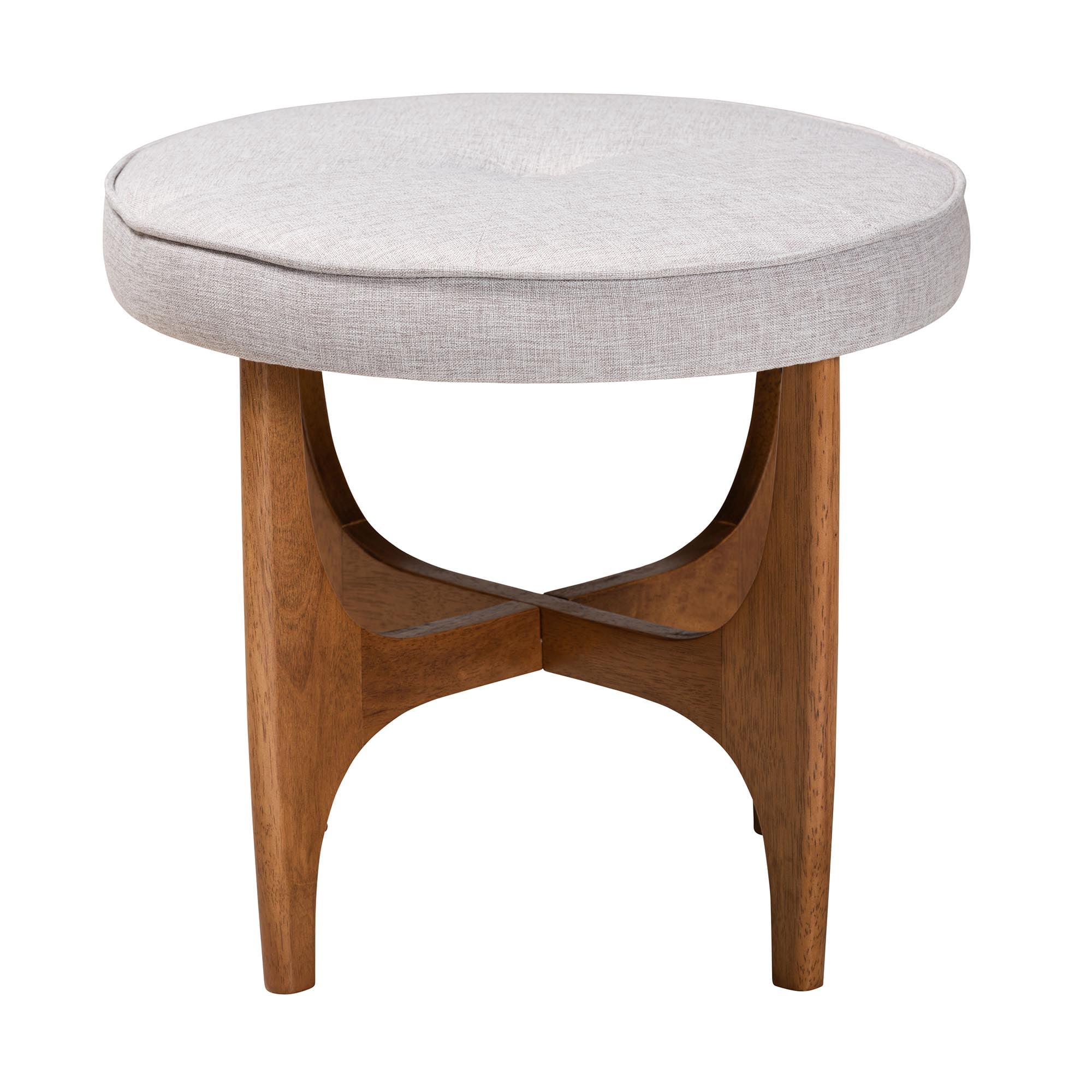 Baxton Studio Theo Japandi Greyish Beige Fabric and Walnut Brown Finished Wood Ottoman Footstool