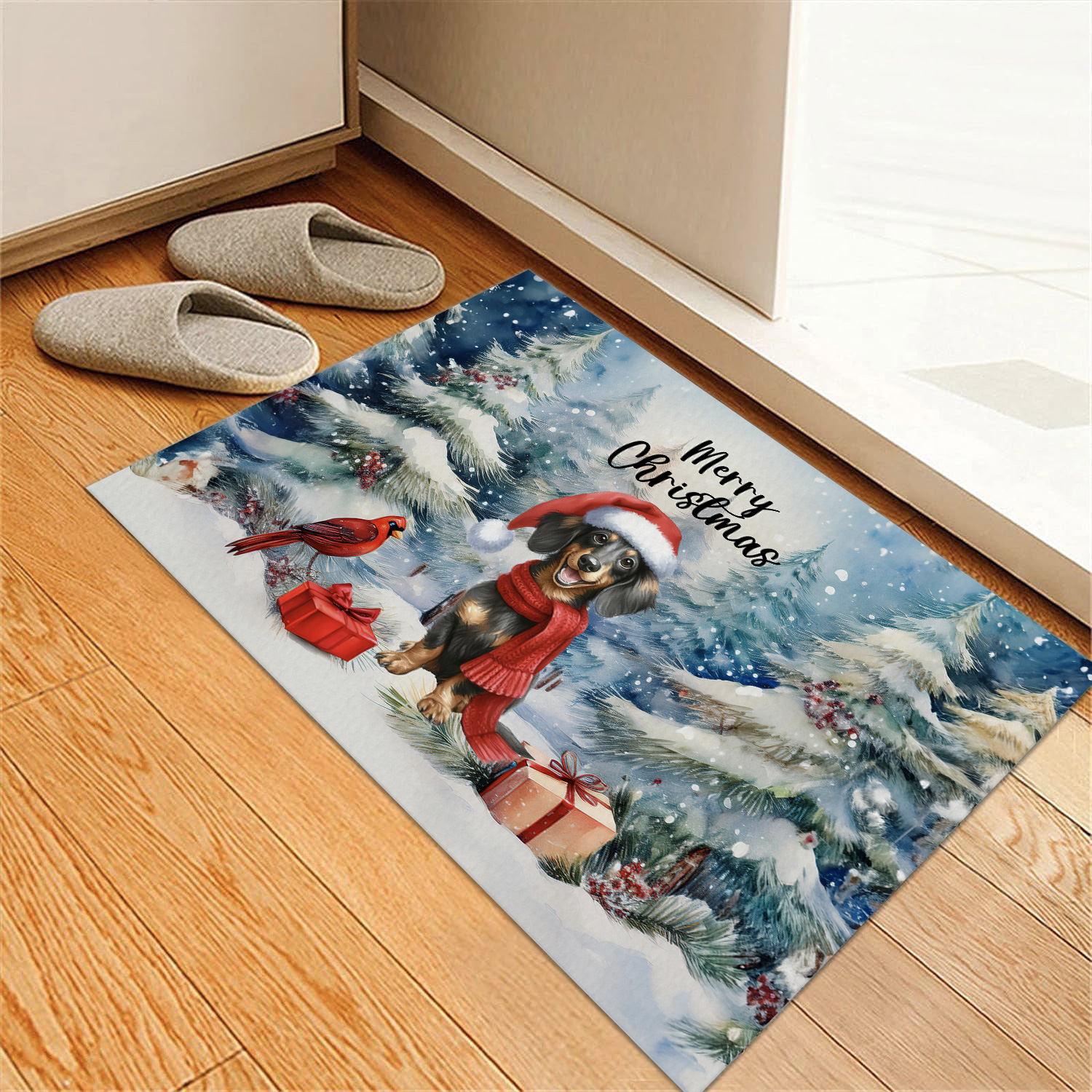 Merry Christmas Dachshund Enjoys Woofmas Winter Xmas Holiday Doormat Wiener Dog Lover Gifts Idea Indoor Outdoor Welcome Mat - 02022