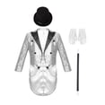 thumbnail image 3 of TiaoBug Children's Magician Outfits 4Pcs Long Sleeve Sequins Tailcoat with Hat Magic Wand Gloves Set Silver 12, 3 of 7