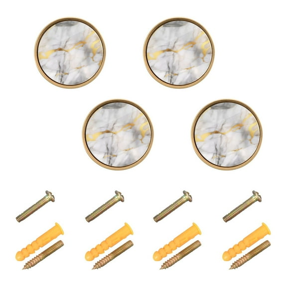 Grey and Gold Marble Cabinet Knobs Kitchen Drawers Knobs Door Round Pulls Knob Handles Dresser Cupboard Wardrobe Decorative Set of 4