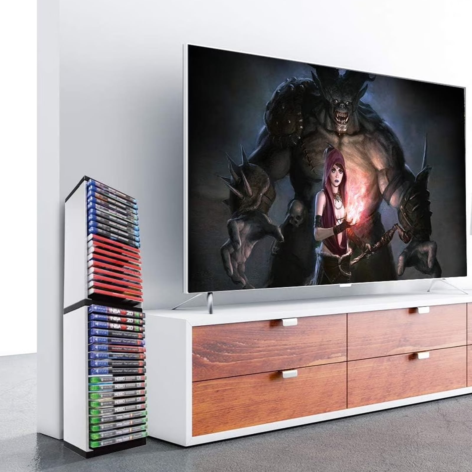Yuehuam Video Game Storage Stand Tower for PS5/ PS4/ PS3/ Xbox Series S, Universal Game Disc Holder Vertical Stand Organizer Tower