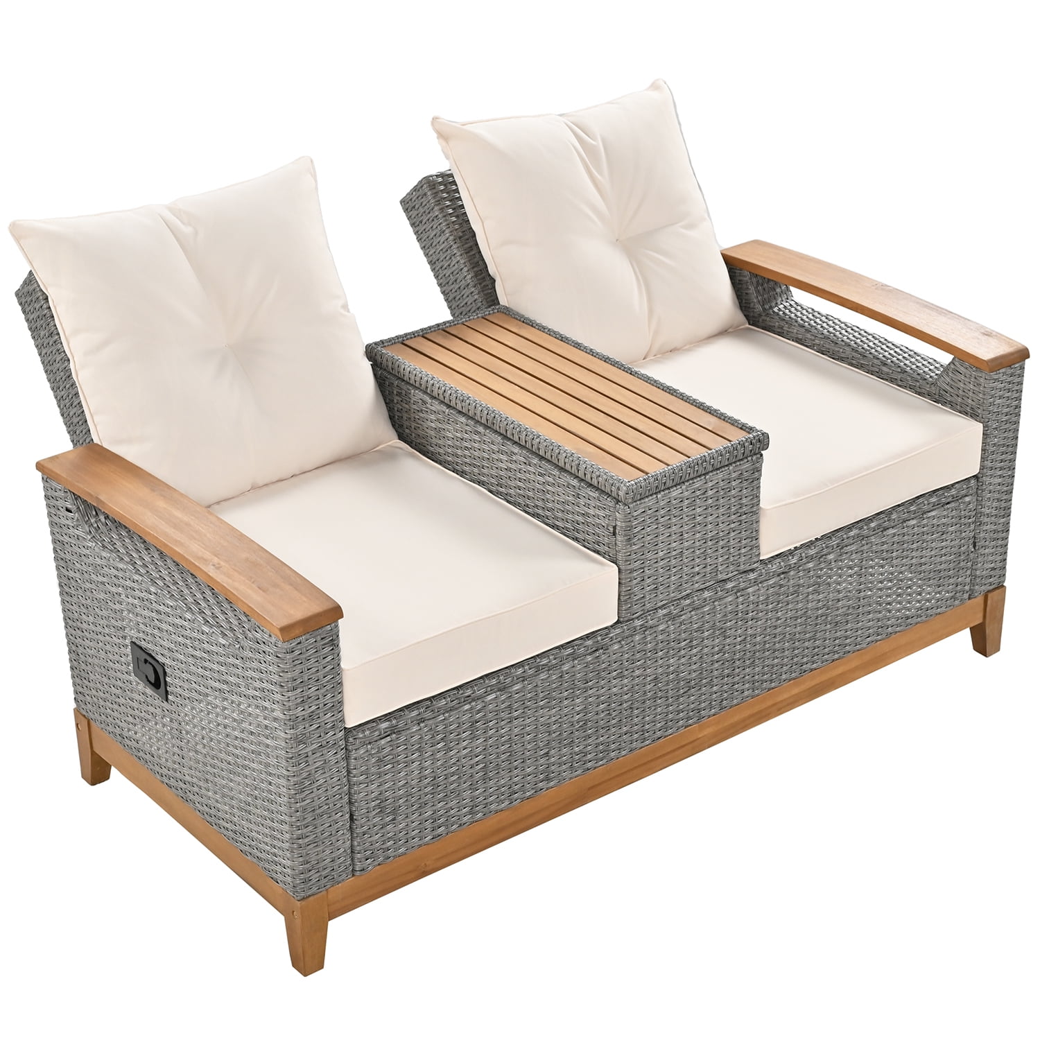 Kadyn Outdoor Comfort Adjustable Loveseat, Armrest with Storage Space, Loveseat Sofa Chairs for Courtyards, Beige Kadyn Outdoor Comfort Adjustable Loveseat, Armrest with Storage Space, Loveseat Sofa Chairs for Courtyards, Beige