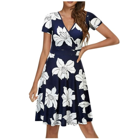 

Juebong Fashion Women Casual Sexy V-Neck Printing Summer Short Sleeve Mini Dress