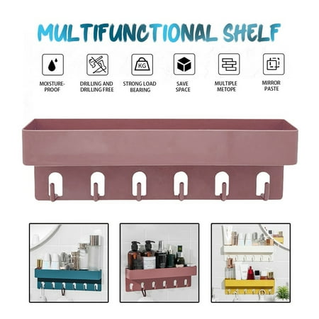 

Fjofpr Clearance Hooks/Hangers/Holders Punch-Free Seamless Rack With Hooks Bathroom Storage Rack On Bathroom Wall