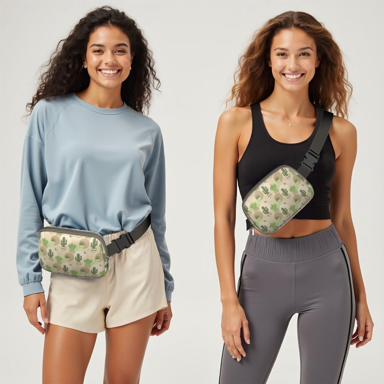Minimalist Botanical Cactus Crossbody – Lightweight Fanny Pack for Women with Adjustable Strap & Mesh Interior – Aesthetic Succulent Belt Bag with Desert Vibe