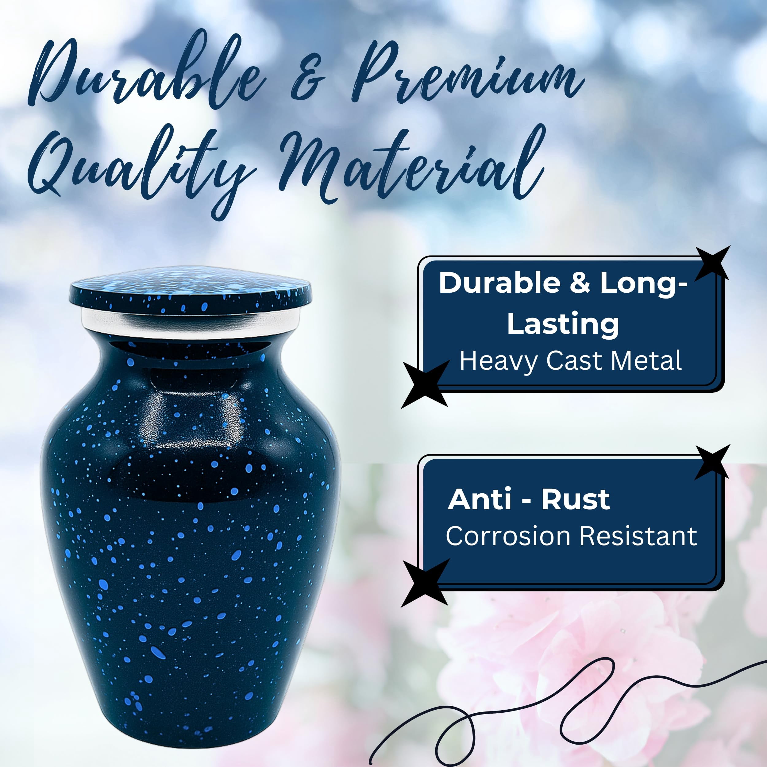 Nova Niche Urns Small Size Cremation Urn for Human Ashes, Mini Keepsake Set of 4 Black and Blue with Velvet Case