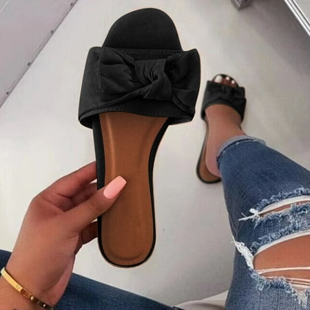 

Aayomet Women Slippers Color Fashion Sandals Women s Flops Bow Size Solid Flat Plus Flip Women s slipper Black 6.5