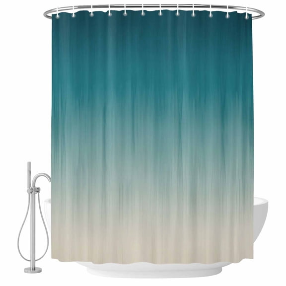 Polyester Fabric Teal Blue Ombre Shower Curtain, Contemporary Gradient Abstract Art Waterproof Bathtub Curtain Bathroom Decor Set with Hooks 72 x 96 Inches