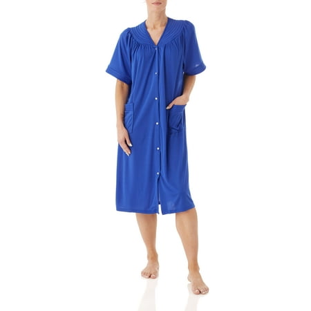 

AmeriMark Snap-Front Duster Robe Housecoat Solid Color with Two Patch Pockets Navy 6X
