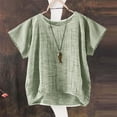 thumbnail image 5 of Helii Women's T Shirts Round Neck Short Sleeve Cotton Linen Casual Basic Tops Loose Breathable Blouses Fashion Travel Beach Vacation Outfits S-5XL Green, 5 of 6