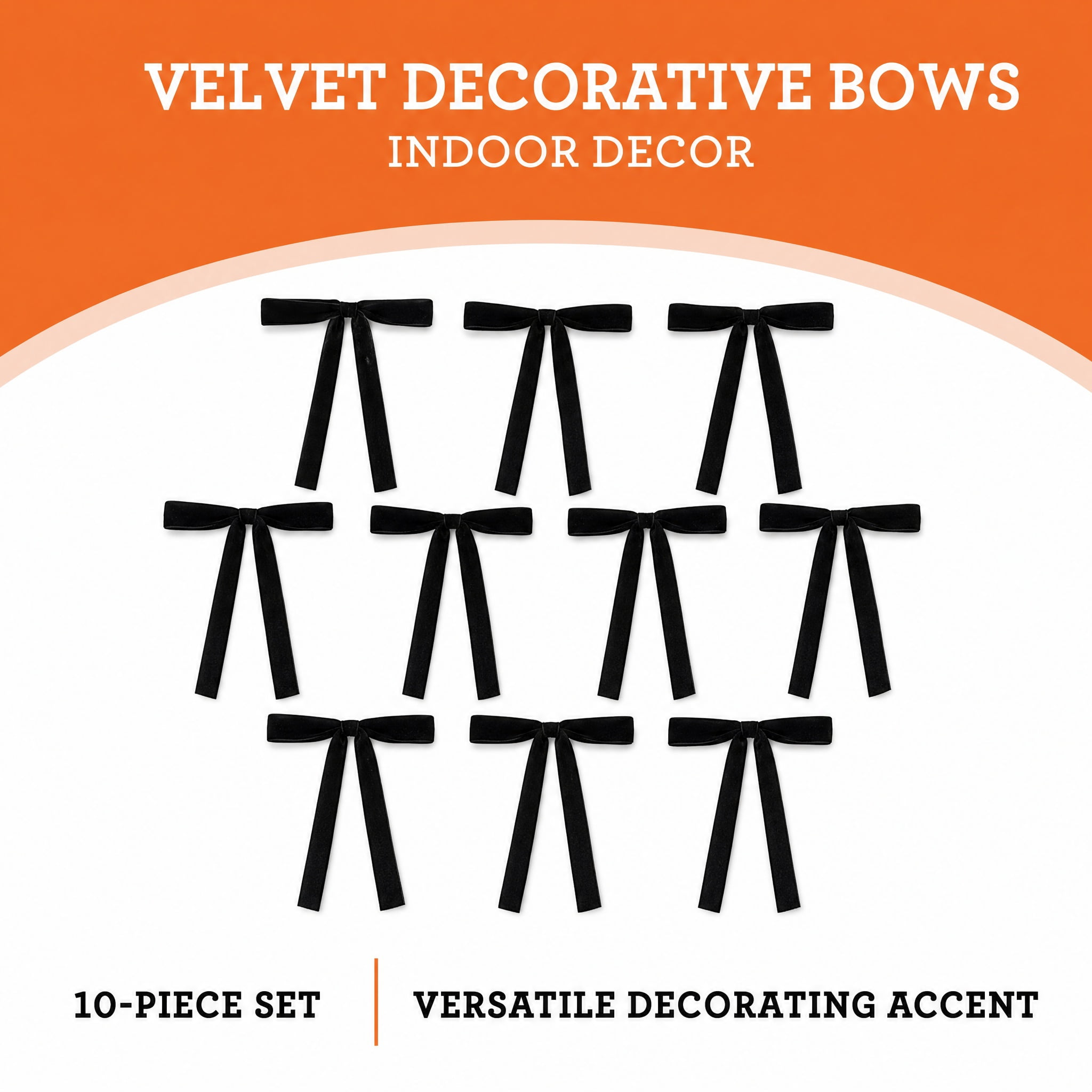 Black Velvet Decorative Bows, 13.6", 10 Count, Halloween by Way To Celebrate