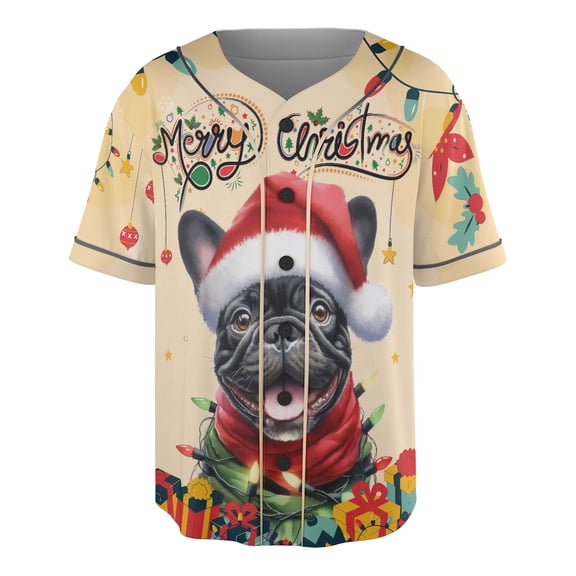 Merry Christmas Santa French Bulldog Scarf Twinkling Lights Xmas Holiday All Over Print 3D Baseball Shirt Dog Lover Gifts Softball Sport - 00022
