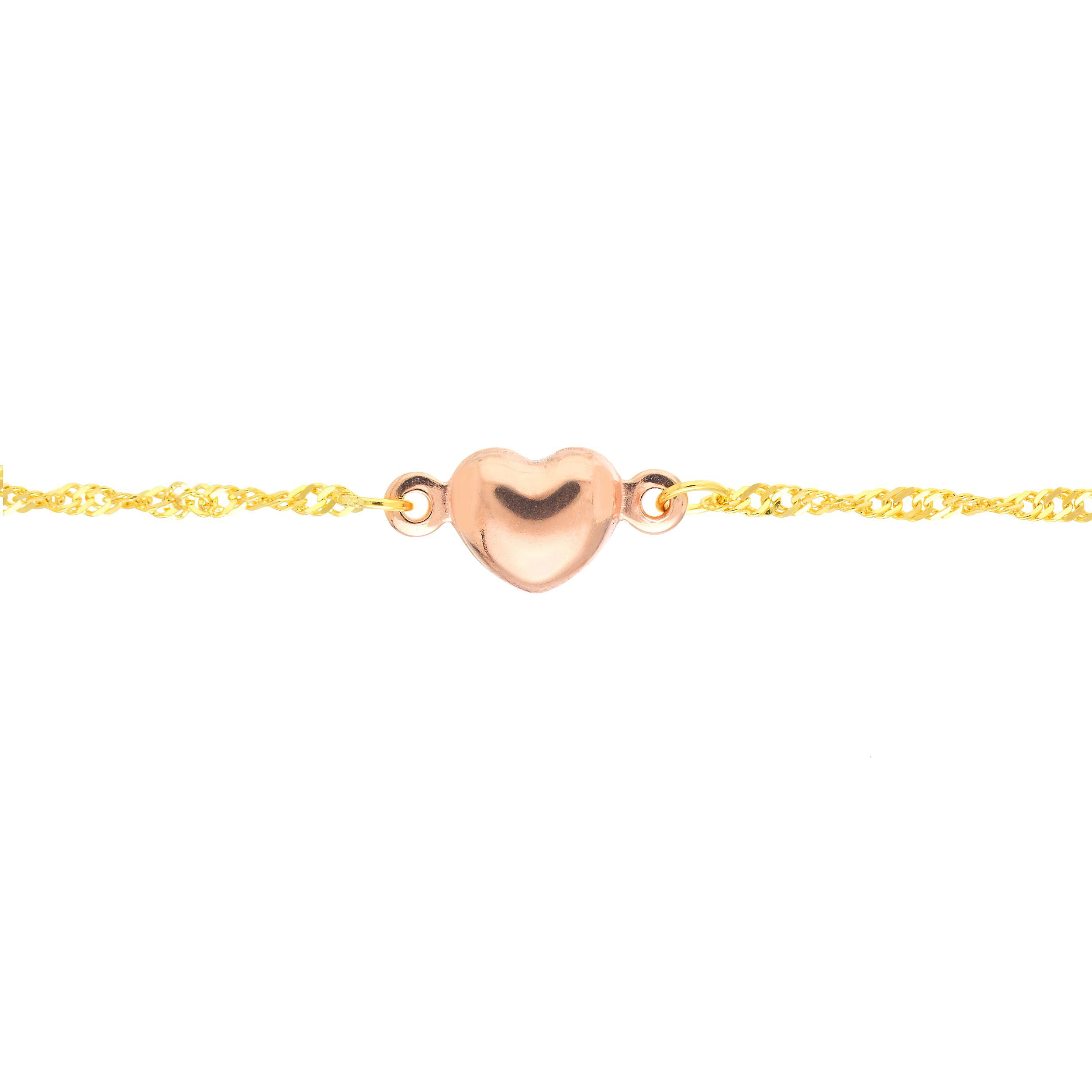 14k Yellow Gold Adjustable Interlocking Heart Cable Chain Anklet 9" 10" 