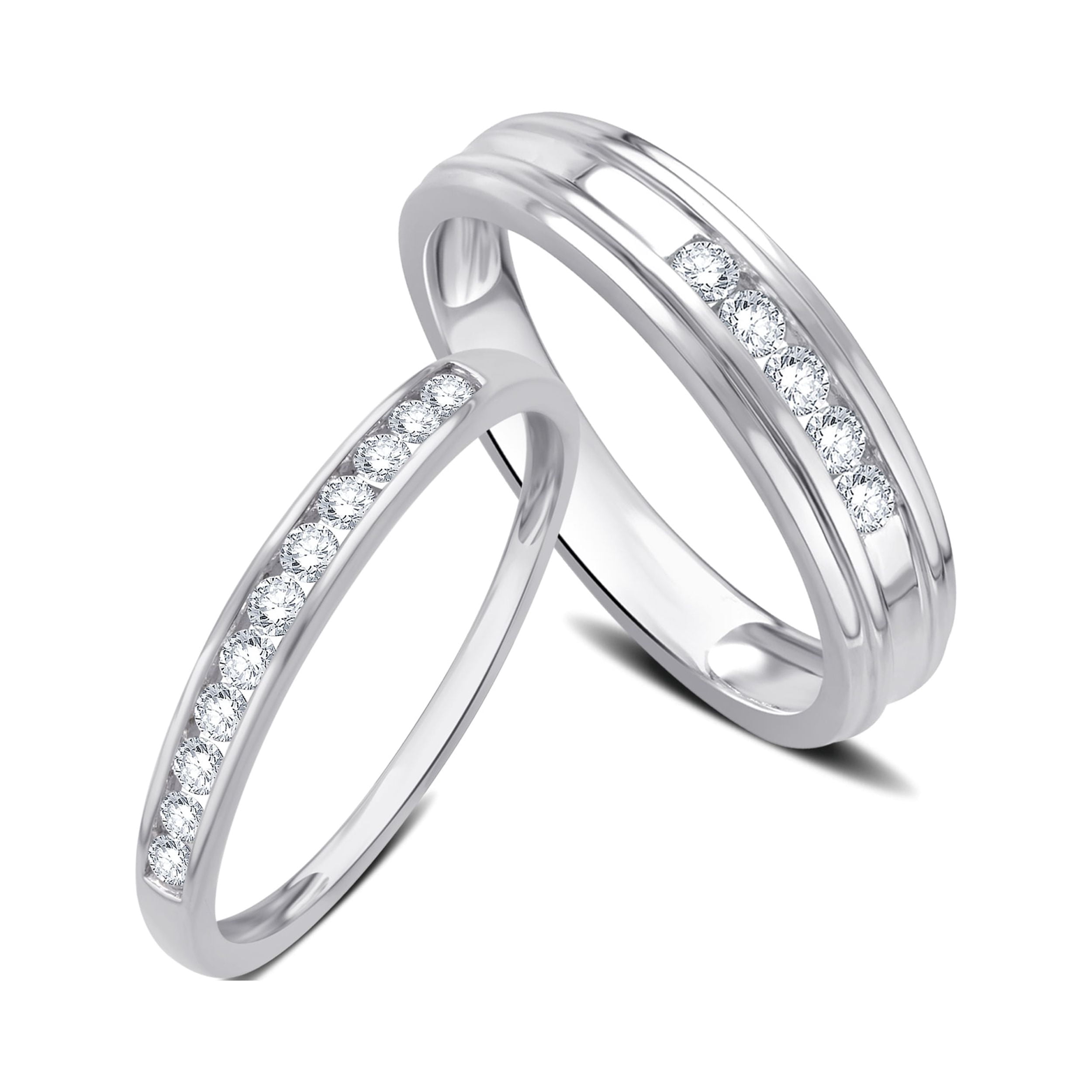 1/2 Carat T.W. Diamond 10K White Gold Wedding Bands