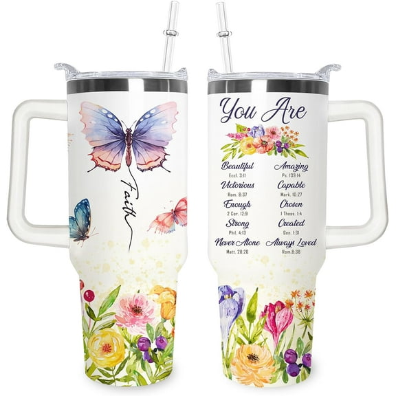 Christian Gifts for Women Stainless Steel Travel Mug with Handle and Straw 40Oz - Inspirational Spiritual Catholic Gifts for Women -Birthday Gifts for Mom, Grandma, Sister, Friend, Coworker