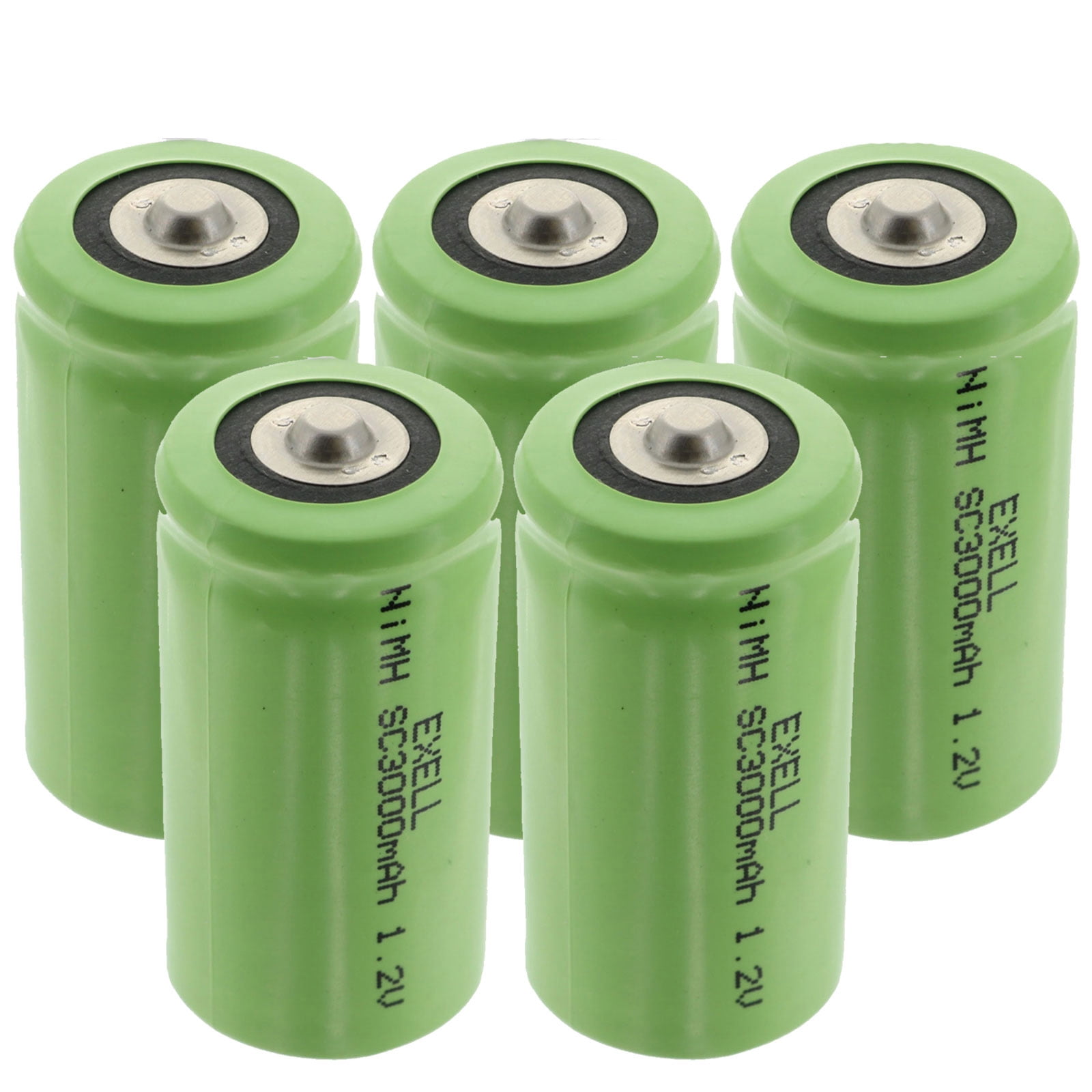 5x Exell 1.2V 3000mAh NiMH SubC Size Rechargeable Button Top Batteries
