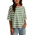 thumbnail image 3 of QUINDOS Summer Women T Shirt Short Sleeve Plus Size Tops for Women Vacation Striped Crew Neck Tops, 3 of 8