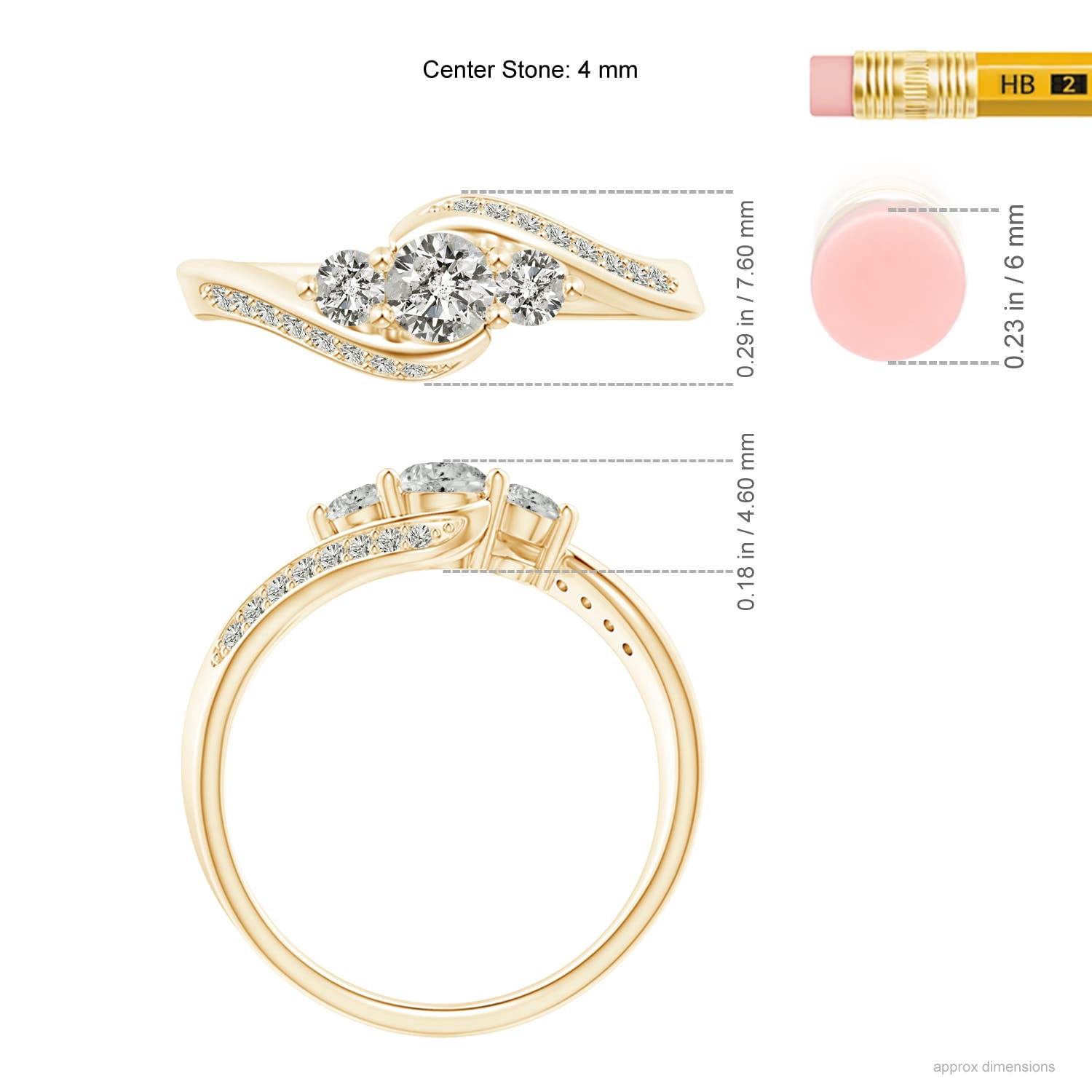 Angara Natural Diamond Three Stone Engagement Ring for Women in 14K Yellow Gold - April Birthstone Jewelry | Round Diamond Ring (Ring Size - 3)
