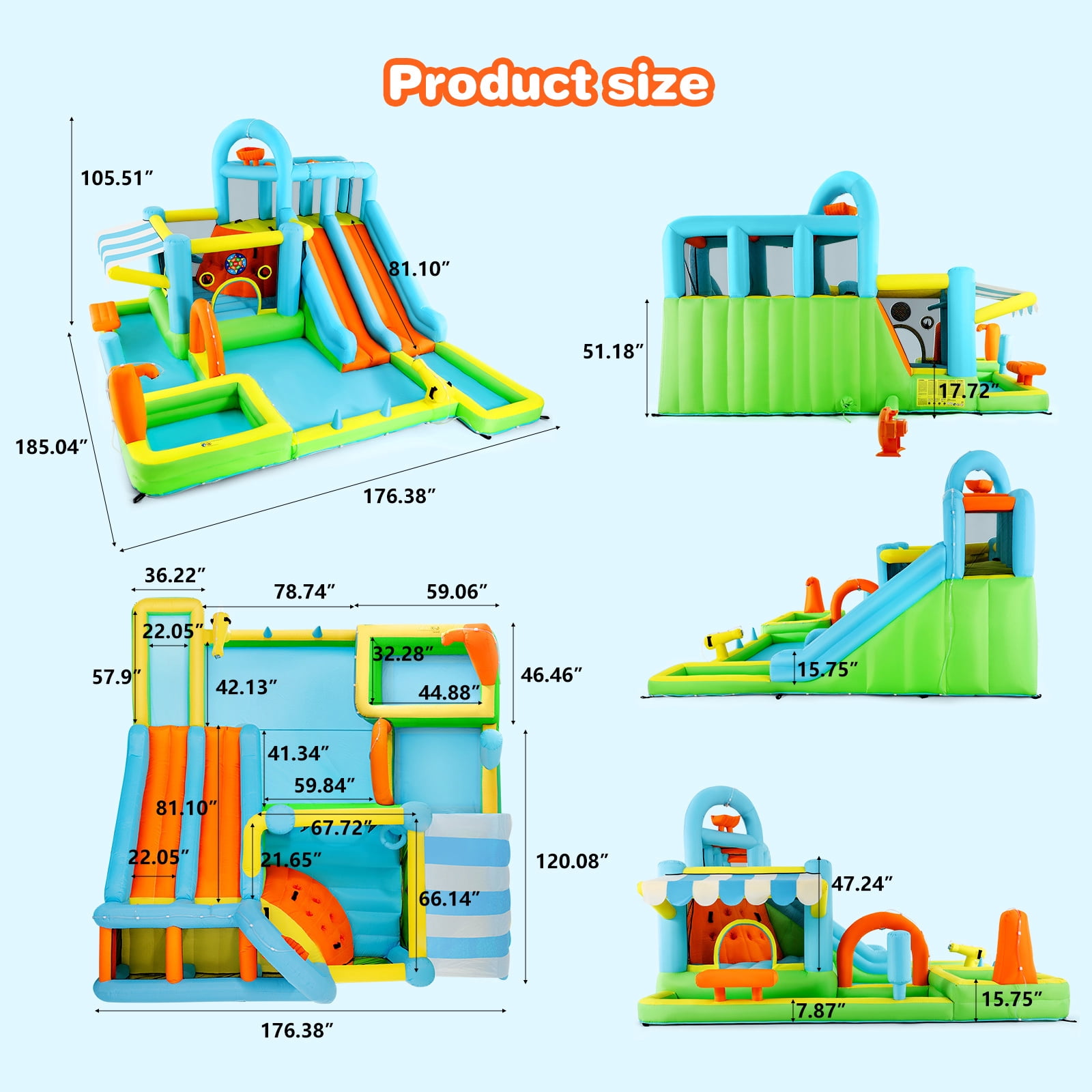 10in1 Heavy Duty Double Water Slide Inflatable Bounce House Giant Water Park w/650W Blower,Splash Pool,Sunshade,Climbing Wall,Jumping,Basketball Hoop,Ring Toss Game,Water Gun Outdoor Backyard