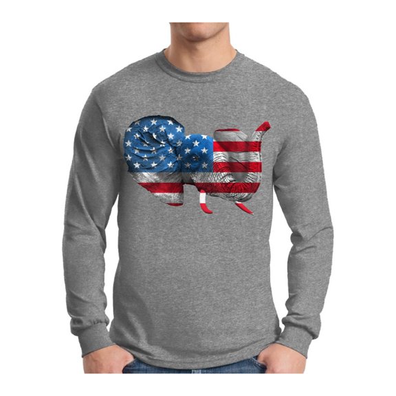 Awkward Styles Men's American Flag Cute Elephant Graphic Long Sleeve T-shirt Tops 4th Of July Party USA Flag