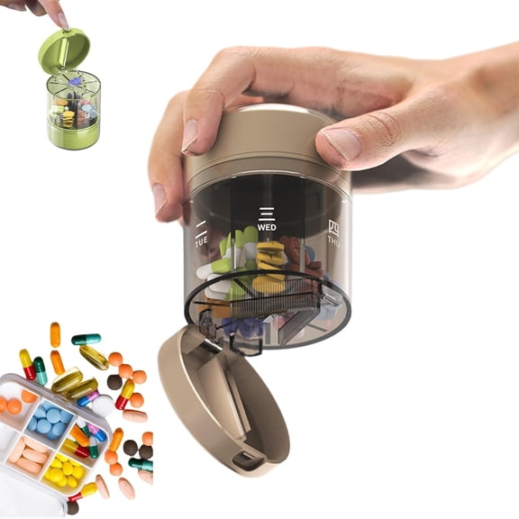 7-Day Portable Pill Organizer, Multi-Compartment Travel Medicine Box, Waterproof Moisture-Proof Pill Case for Vitamins & Daily Medication Storage(Coffee)