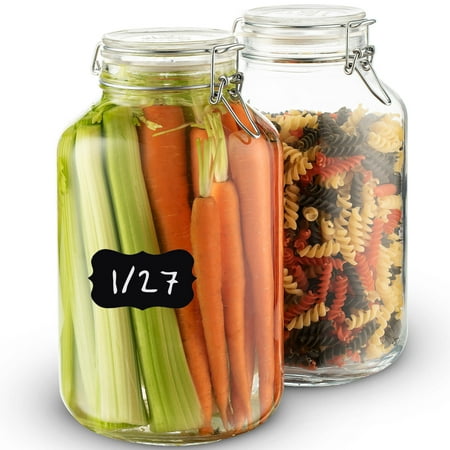 Glass Cookie Jars With Seal Glass Fido Jars - 135.¼ Ounce - 4 Liter, with hinged hermetically Sealed Airtight lid for Fermenting, Canning, Preserving, With Exclusive Chalkboard Labels Set (2 Jars) ()