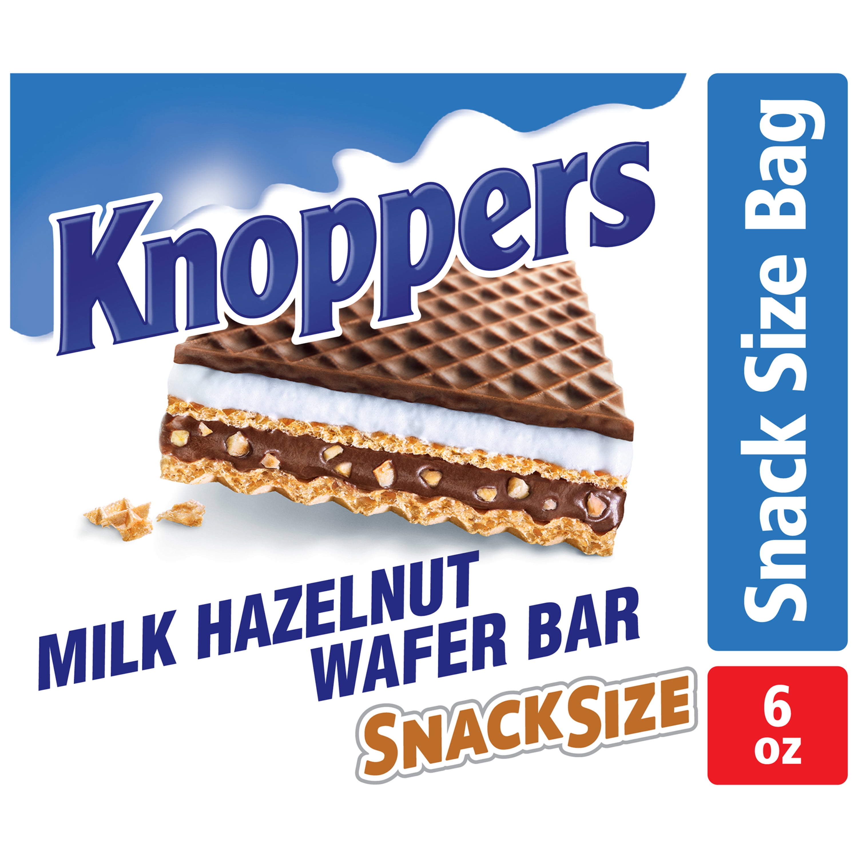 Knoppers Milk Chocolate Hazelnut Wafer Candy, Snack Size, 6 Oz