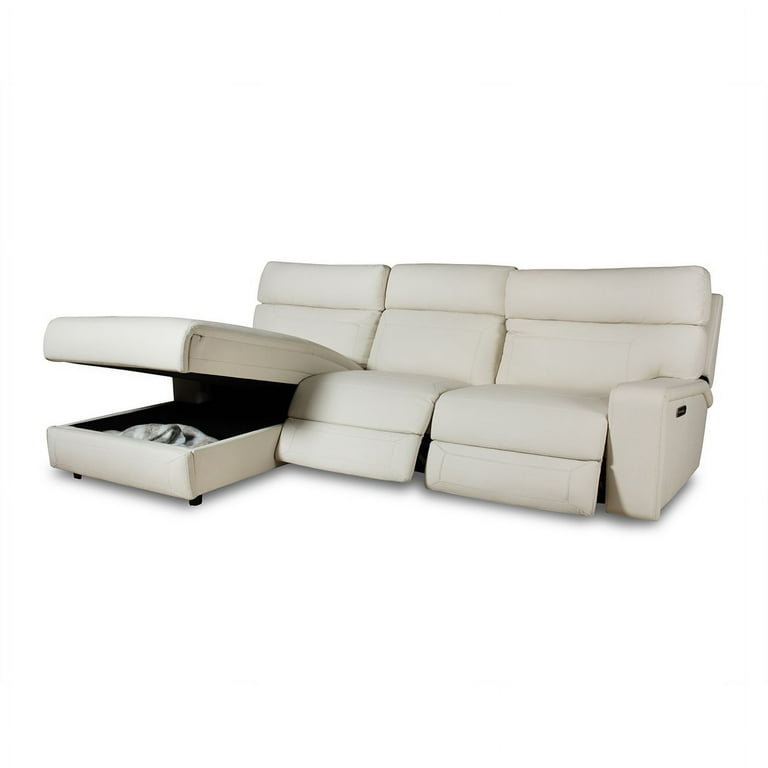 Trevor Three Piece Dual Power Reclining Sofa Sectional With Storage Chaise