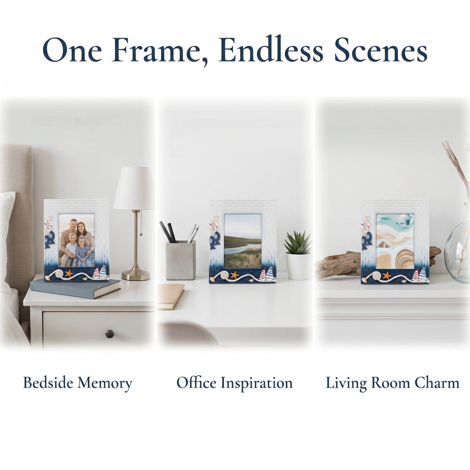 Unique Bargains Coastal Seashell Ocean Shell Photo Frame Horizontal Ocean 5" x 7"