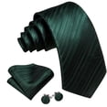 thumbnail image 2 of Juego de corbatas Barry.Wang de seda verde oscuro a rayas de 150 cm, 2 of 7