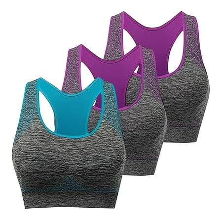 ATOYSOY 3 Pack Sports Bra Everyday Bra Racerback Yoga Activewear Bralette Underwear Push Up Comfort Bra Workout Clearance Breathable Teens Wireless Seamless Tank Tops Blue L