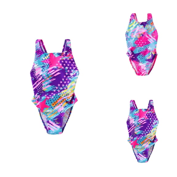 Tie Dye One-Piece Girls Swimwear with Keyhole Back, Summer Training Swimsuit Leotard for Kids