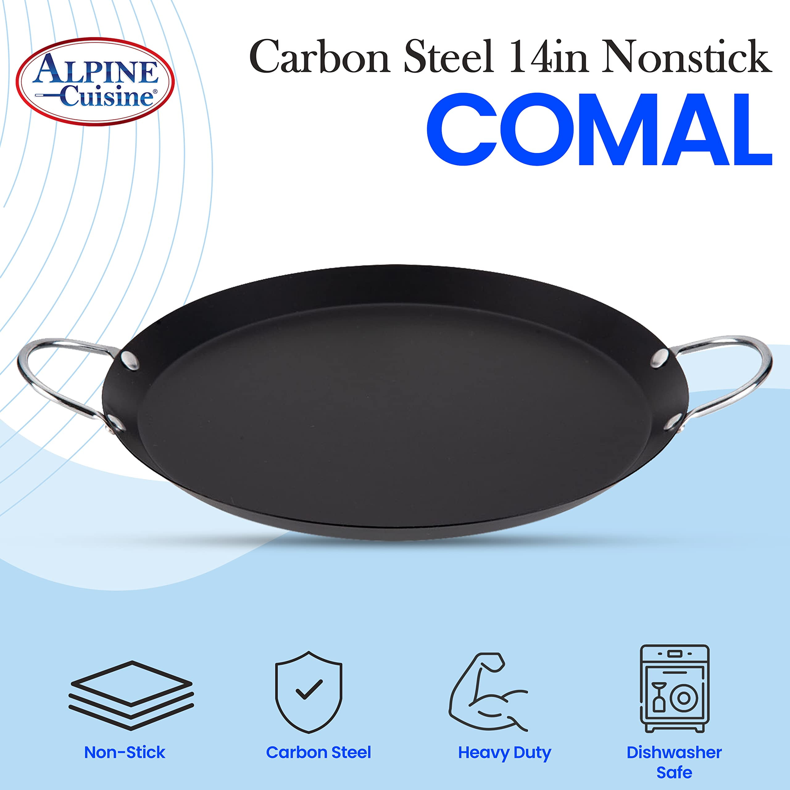 Alpine Cuisine 14 in Round Nonstick Carbon Steel Griddle Pan