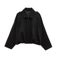 thumbnail image 4 of MaFYtyTPR Women's Zip Up Jacket Lapel Collar Long Sleeve Loose Fit Outerwear with Pocket for Fall Winter Outdoor Wear Black M, 4 of 5