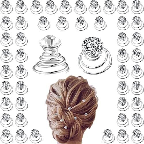 50 count Twisters Spiral Set Bridal Rhinestone Hair Pins Coil Hair Hair Clips for Wedding Party Prom with Clear Box for Women Girls Party ( Style)