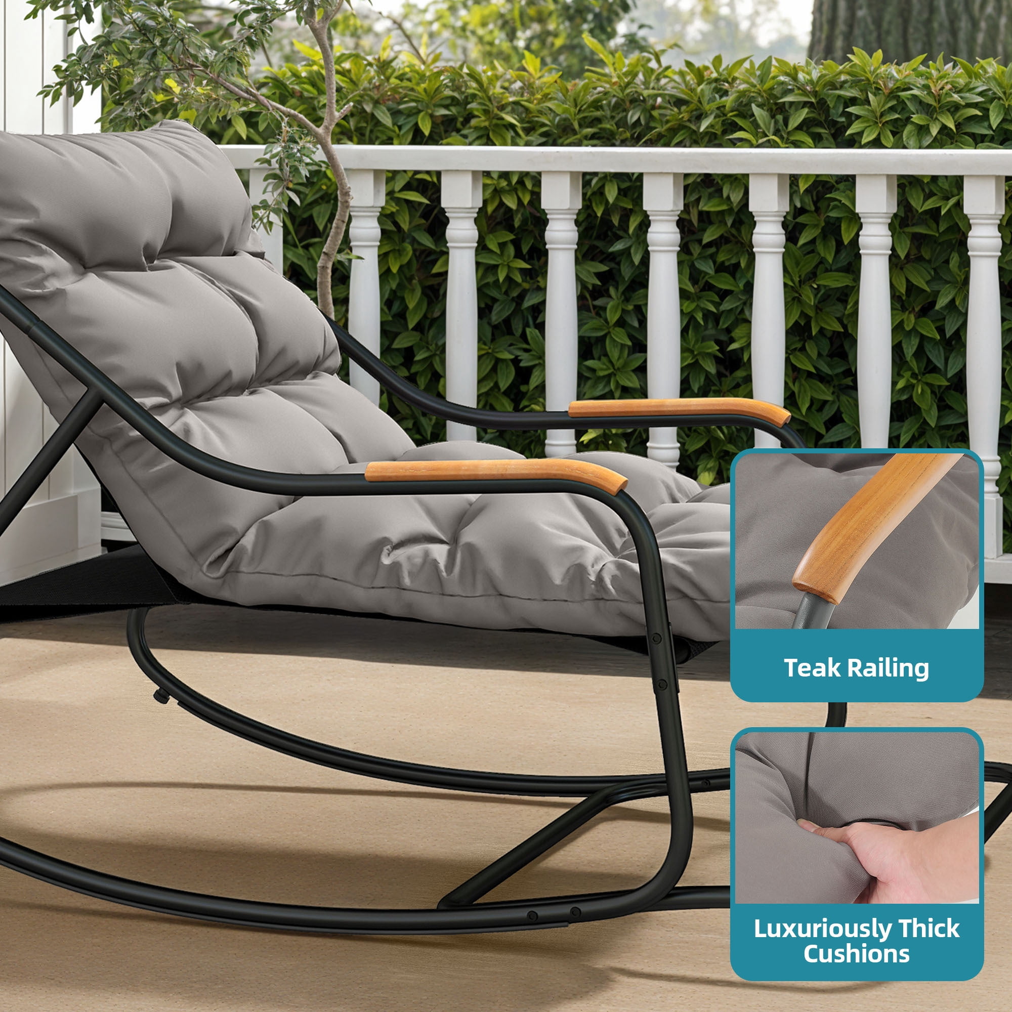 Uforic Oversized Outdoor Rocking Chair, All-Weather Patio Lounge Rocker with Removable Cushion, Suitable for Porch, Lawn, Garden and Backyard, Black