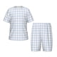 thumbnail image 1 of Balery Blue Checkboard Conjunto de Pijama Infantil de Manga Corta con Estampado – Ropa de Dormir de Algodón Suave-4X-Large, 1 of 6