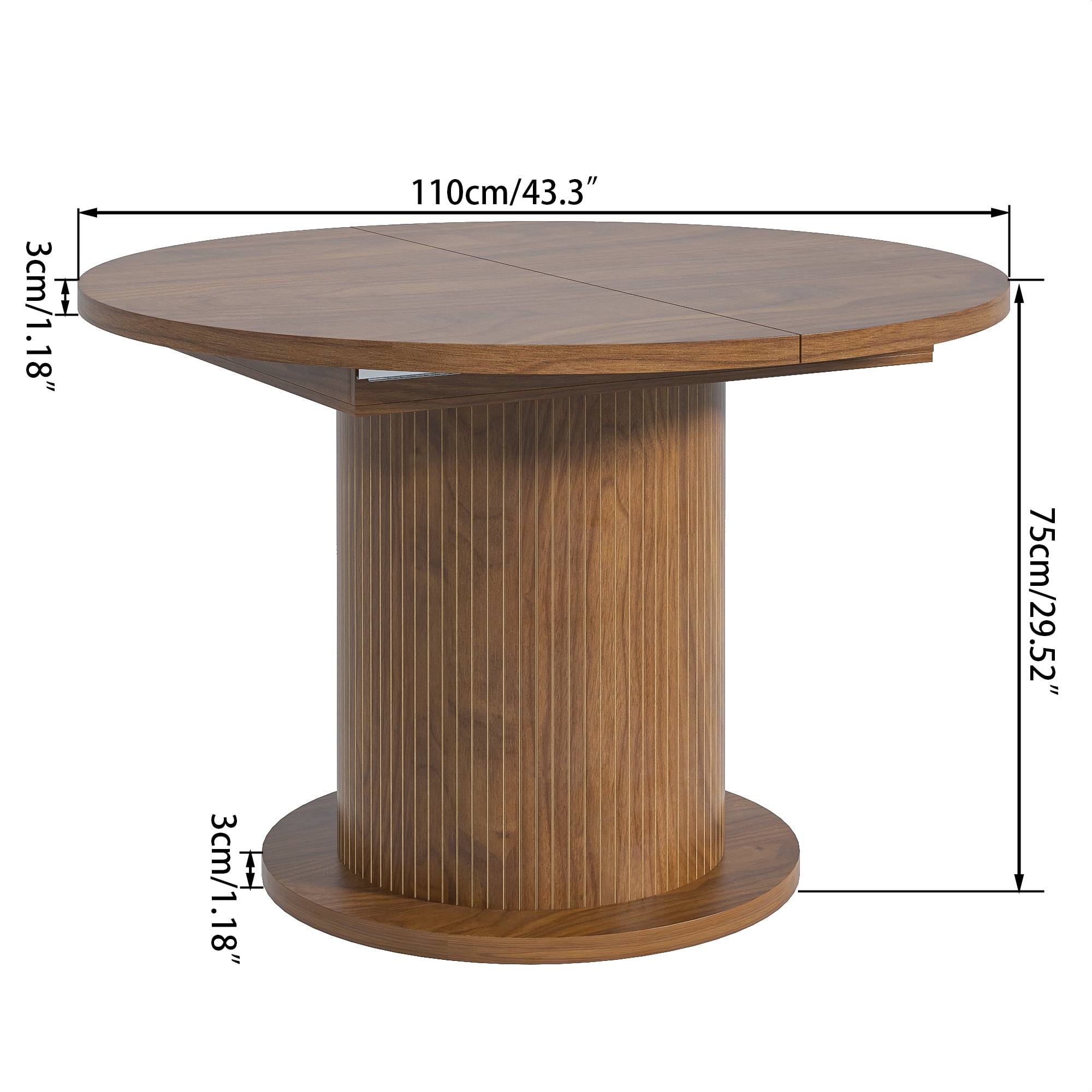 Round Dining Table for 4-6 People, 43.3“-59“Extendable Round Kitchen Dining Table with Pedestal Base, Walnut