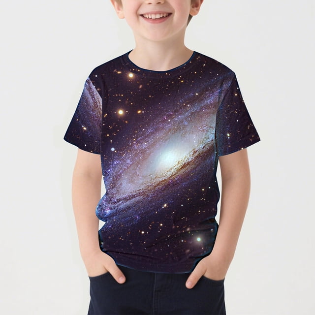 Blusas y camisas de manga corta con cuello redondo Camiseta estampada de manga corta con estampado de estrellas para niños Cuello redondo Manga corta Casual Versátil Para niñas Top de poliéster