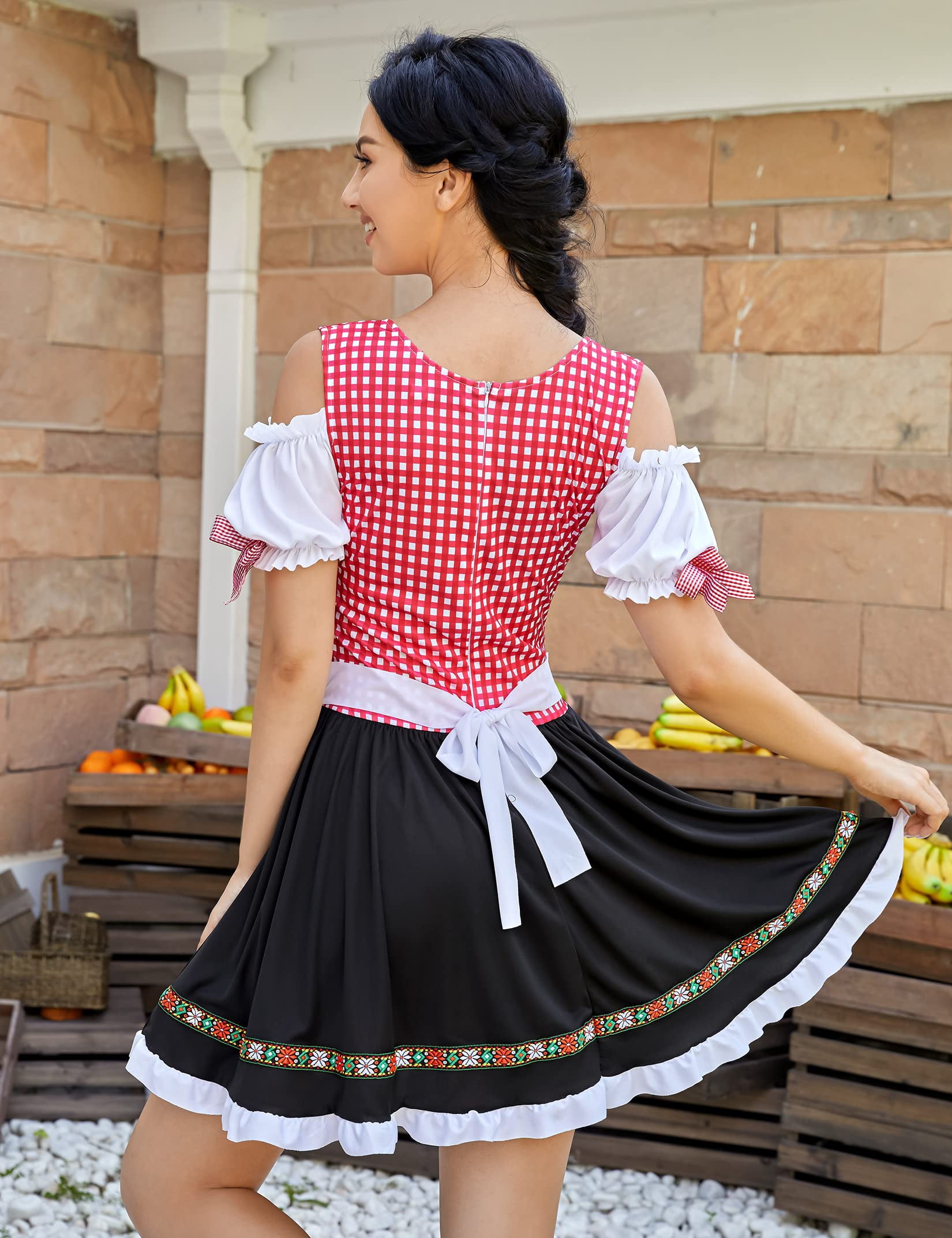 open lace back dress Women's German Dirndl Dress Black Red S main image 0