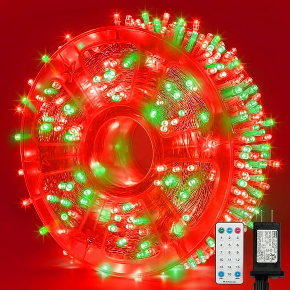 165FT 500 LED String Lights, Red/Green Fairy Lights Plug in, 16 Modes Transparent Wire, 3m Power Cord, 29V Low Voltage for Indoor Outdoor Christmas Wedding Decoration